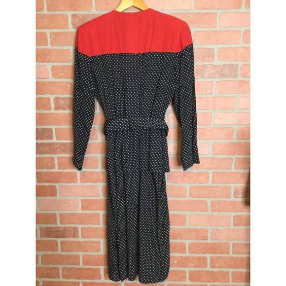 Vintage Stuart Alan Womens Polka Dots Belted Dress Long Sleeve Peplum Size 8 - Picture 2 of 7